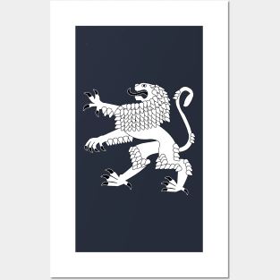 Heraldic Rampant Lion (White) Posters and Art